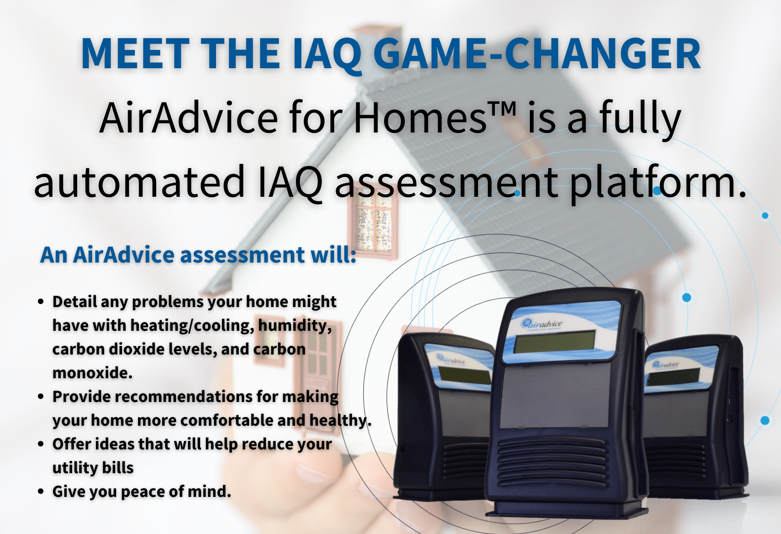 Infographic "Meet the IAQ Game-Changer": AirAdvice for Homes, a fully automated IAQ assessment platform.