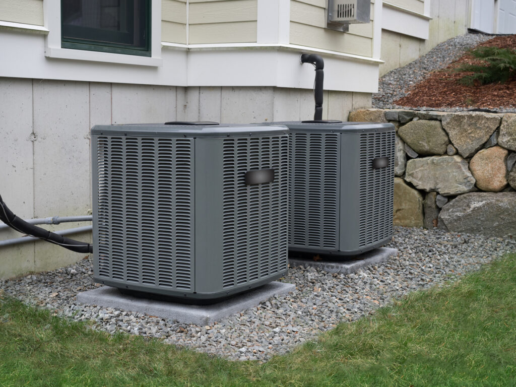 Heat pumps outside of a Texas home.