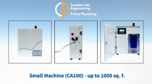 Graphic showing the parts of Comfort-Air's small HVAC machine, which is ideal for spaces 1000 square feet or less.