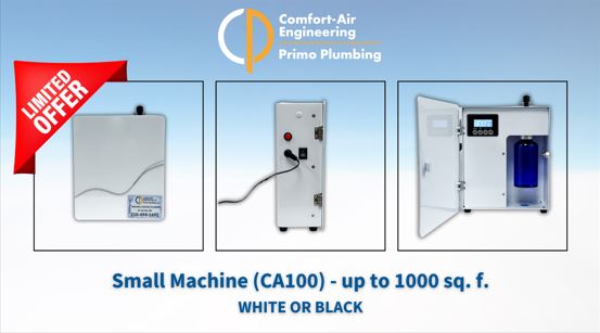 Graphic showing the parts of Comfort-Air's small HVAC machine, which is ideal for spaces 1000 square feet or less.
