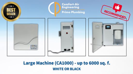 Graphic showing the sides of Comfort-Air's large-sized HVAC scenting machines, which is ideal for spaces up to 6000 square feet.